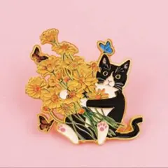 ラスト1点 【 即日発送 猫ちゃん 花束を抱えたブローチ 】