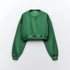 ZARA クロップド丈スウェット グリーン