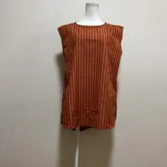 着物リメイク（ノースリーブ　プルオーバー）紬　正絹　ダークオレンジ　ストライプ