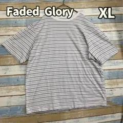 フェイデッドグローリー ボーダー 半袖 Tシャツ 白 茶 XL【お281】のサムネイル