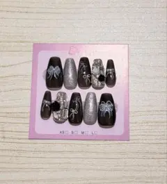 ネイルチップセット ブラック シルバー