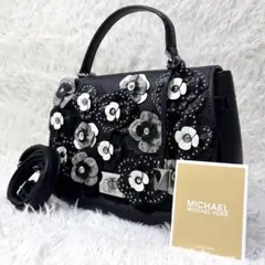 【花柄スタッズ×2way×本革】マイケルコース ショルダーバック 斜め掛け 黒