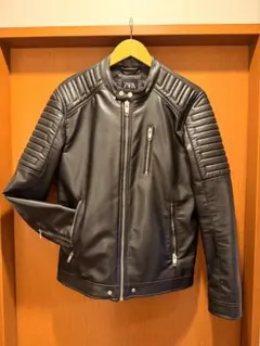 ZARA シングルライダースジャケット ブラック L