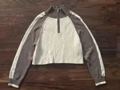 ハーフジップ ニット バイカラー ショート丈