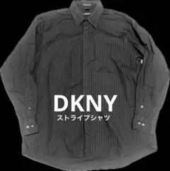90's DKNY ストライプ柄　ビッグシャツ　ブラック　Lサイズのサムネイル