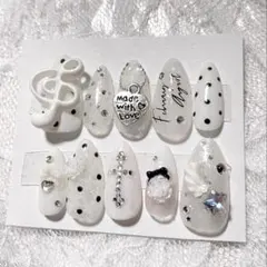 【現品】ネイルチップ　バレエコア　ウィッシュコア　y2k バラ　十字架　ドット➁