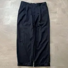 90sVintage2タックワイドスラックス W36裾ダブルダークネイビー極太