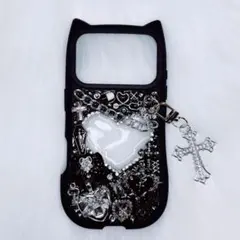 iPhone17pro デコ電 デコケース 黒 猫耳 地雷系 ゴスロリ パンク