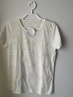 レース切り替え 半袖Tシャツ ホワイト