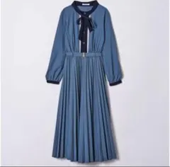 REDYAZEL ボウタイカラーブロックプリーツシャツワンピース