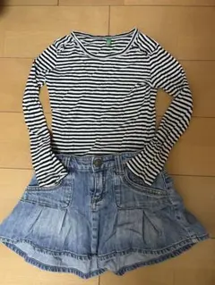 ベネトン　長袖トップスとデニムスカートセット(120)