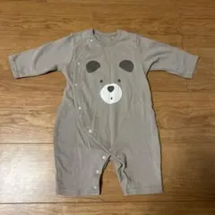クマの顔プリントロンパース 60~70cm 6〜9キロ　くすみ色