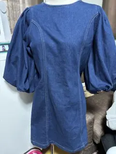 （美品）デニム パフスリーブ ひざ丈ワンピース Ray Cassinのサムネイル