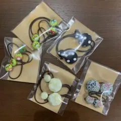 カラフルな花柄と動物モチーフのヘアゴム 5個セット