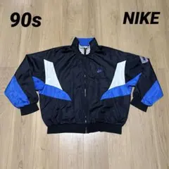 90s NIKE 銀タグ ナイロンジャケット 刺繍 ブラック 短丈 テック系 L