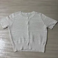 半袖 透かし編み ニット カーディガン ホワイトのサムネイル