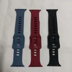 シリコン製スマートウォッチバンド3色セット 黒、紅、藍 38-40ｍｍ
