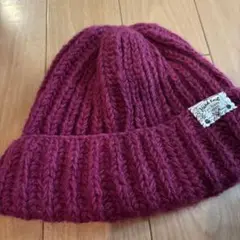 Hand Knit ワインレッド ニット帽