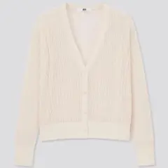 UNIQLO クロップド丈カーディガン 透かし編み メッシュ 長袖 コットン Sのサムネイル