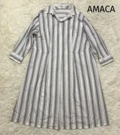 AMACA アマカ　シャツワンピース　ロング　ストライプ　大きいサイズ　44のサムネイル