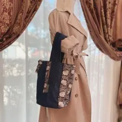 ウィリアムモリスとリメイクデニムの楕円底ワンショルダーバッグ ハンドメイド