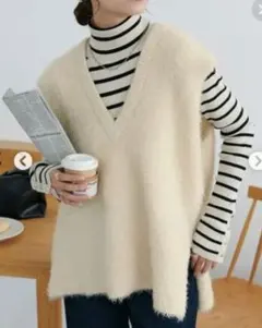 DISCOAT フェザーヤーンチュニックベスト アイボリー