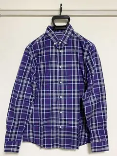 H&M パープル系チェック 長袖シャツ ビジネスシャツ ボタンダウン 大きめ M