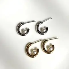 SILVER925 パールメタルミニピアス／ゴールド