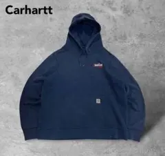 カーハート古着企業系スウェットフーディパーカープルオーバーネイビーフェード短丈