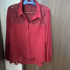 RETRO GIRL レース切り替えシャツ ワインレッド
