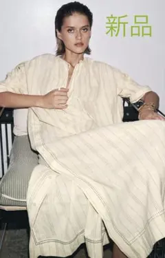 新品タグ付13600円！ZARA ザラ＊ストライプリネンチュニック ワンピースL