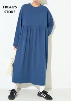 FREAK'S STORE ☆ウエストギャザー切り替えワンピース　青　長袖