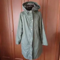 GUオリーブグリーン フード付き ロングモッズコートМ