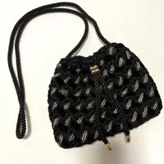 リボン編み　巾着型パーティバッグ　ポシェット