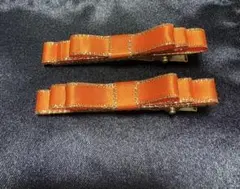 オレンジリボンヘアクリップ 2個セット