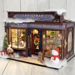 【完成品】ドールハウス クリスマスギフトショップ ミニチュアLEDライト付