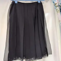 ブラック プリーツスカート 裾レースのサムネイル