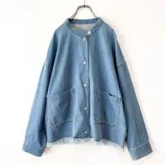 ONIGIRI デニムバンドカラーフリンジブルゾン オーバーサイズ ゆったり