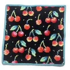 フェイラー ハンカチ チェリードット ブラック×ブルー　Ｂ品