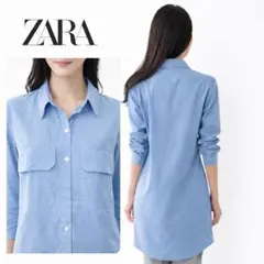 【新品 未使用】ZARA ザラ シャツワンピース ライトブルー M ロングシャツ