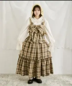 【クティールとレトロ】リボンビスチェ SETチェックジャンパースカート