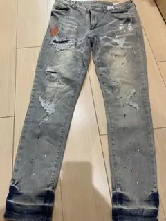 us uk dripスキニーデニム グレー ダメージ加工