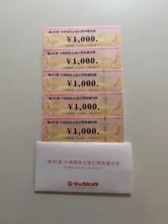 ビックカメラ　株主優待券5000円分 1000円×5
