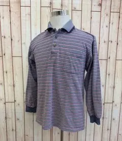 ⇐AUCK LAND SPORTS⭐︎ボーダー柄長袖ポロシャツM【中古】a96