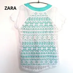 ZARA　ザラ　メッシュ　レース　透け感　シアー　重ね着　白　Tシャツ　M