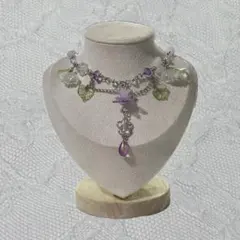 花紫パープル ハンドメイドネックレス森ガールフェアリーグランジウィッシュコア韓国