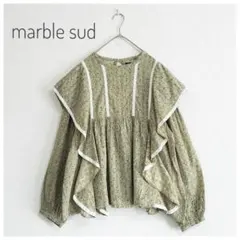 美品 marble sud ピジョンブラウス フリル インド綿 カーキ FREEのサムネイル