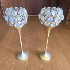 ゴールドのクリスタル風キャンドルホルダー　腐食あり