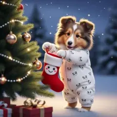 【82】ステッカーシール・缶バッジ・キーホルダー シェルティー クリスマス