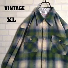 人気デザイン★グランジ 肉厚 オンブレチェック 長袖シャツ ネルシャツ 緑 XL